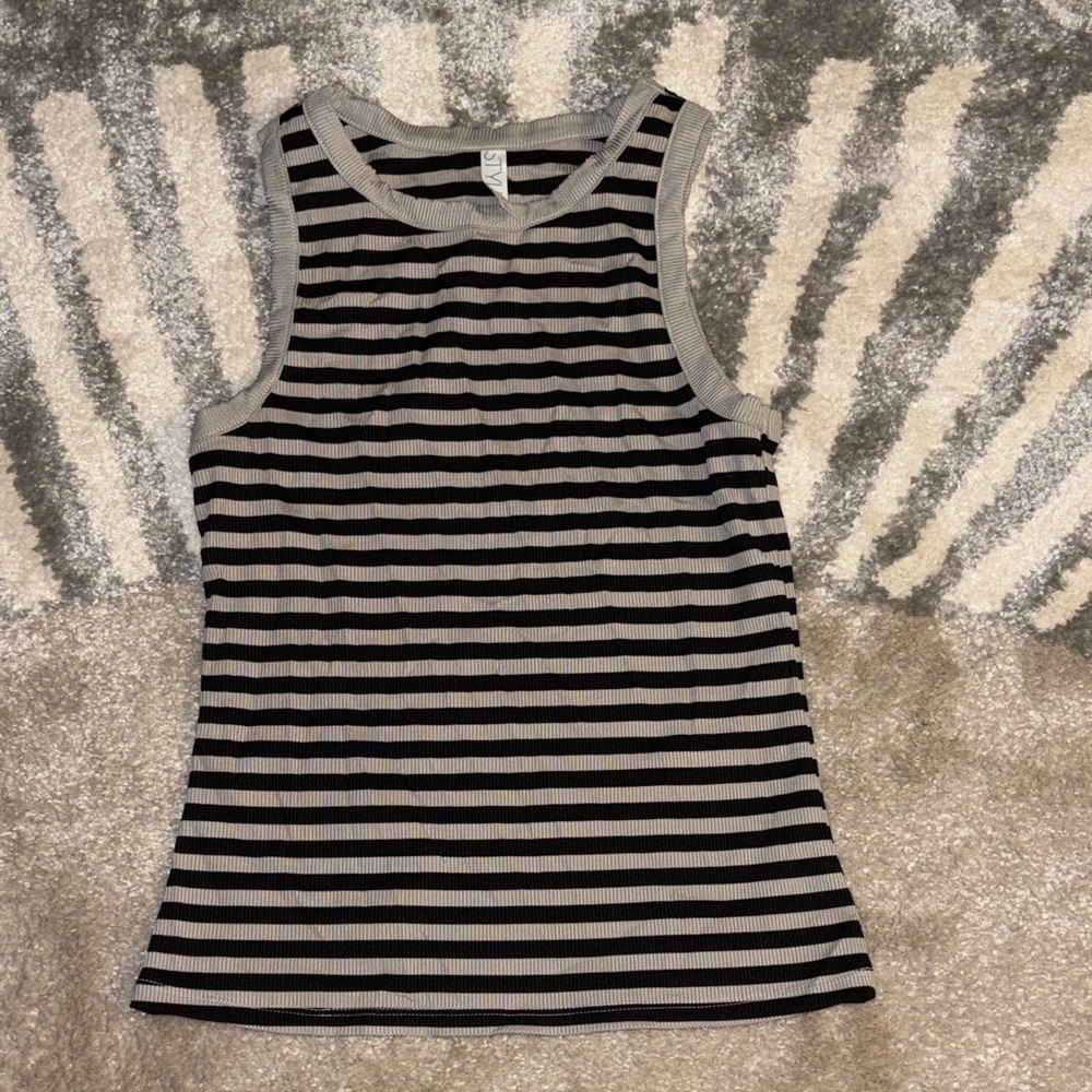 STYLUS Black and Gray Striped Tank Top